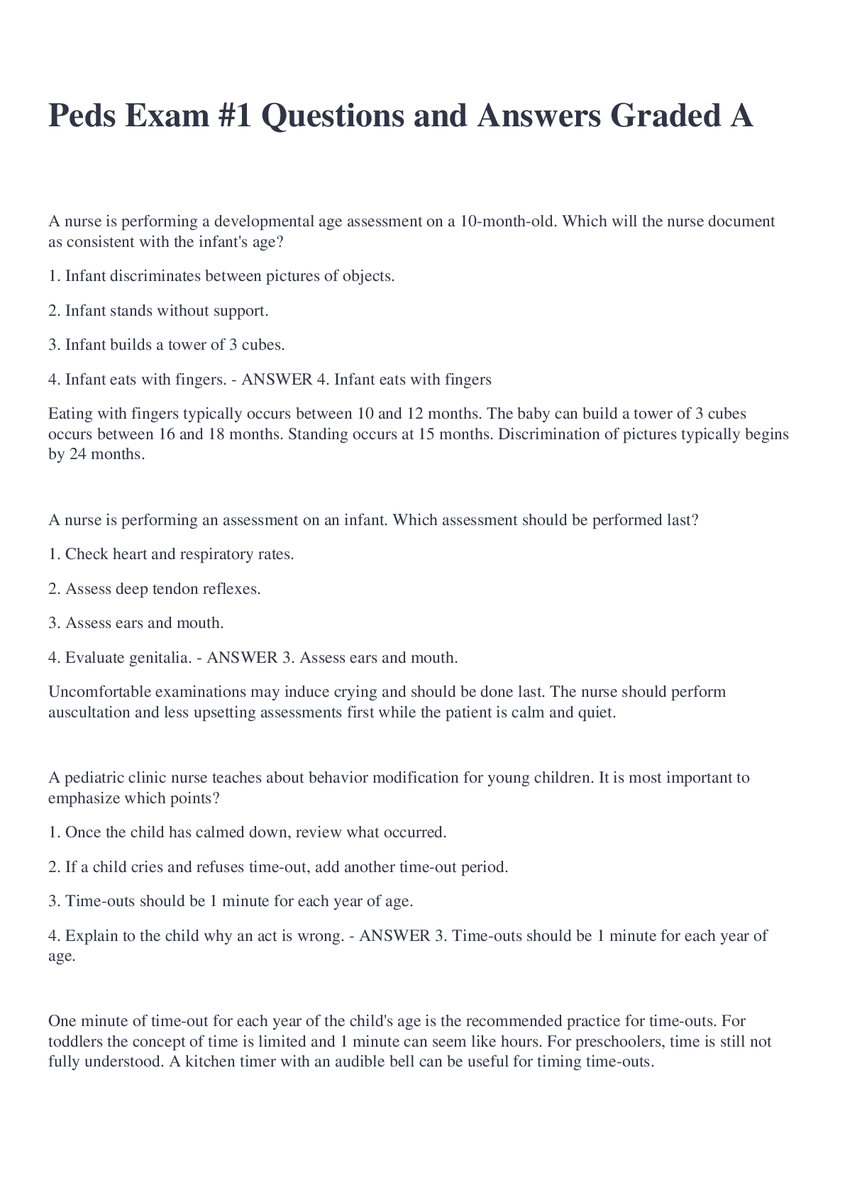 Preview image for Peds Exam #1 Questions and Answers Graded A